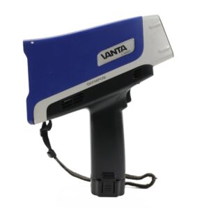 Olympus Vanta VCR handheld XRF analyzer performing portable alloy and elemental analysis in an industrial environment